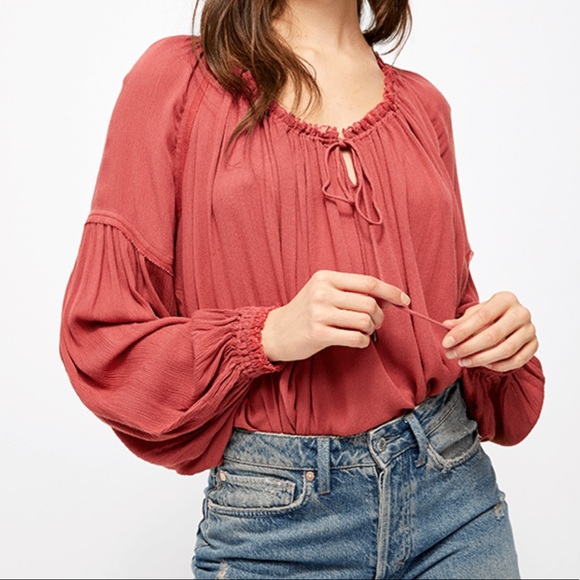 Free People Rust Orange Blouse Banda Crinkle - Picture 2 of 16